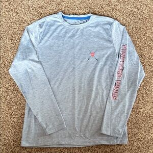 Vineyard Vines Boys Medium (12-14) Lt Blue heathered Long Sleeve Performance Tee